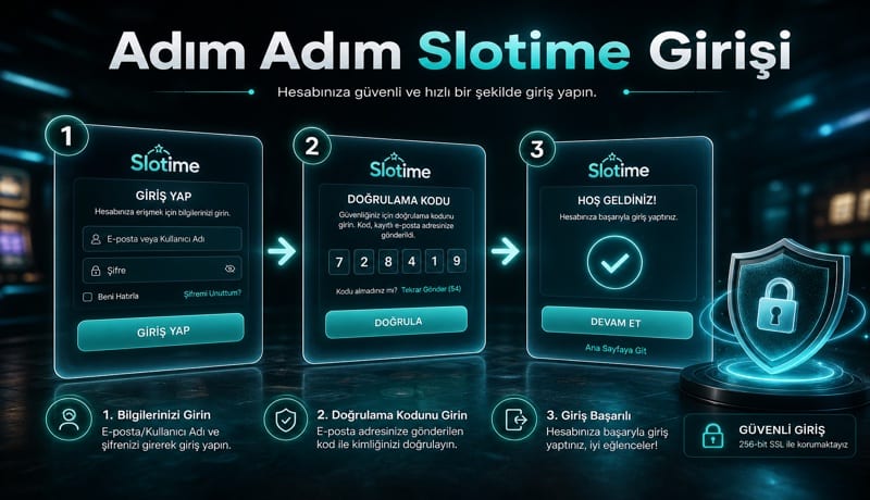 Slotime giriş ekranı ve platforma adım adım erişim rehberi görseli